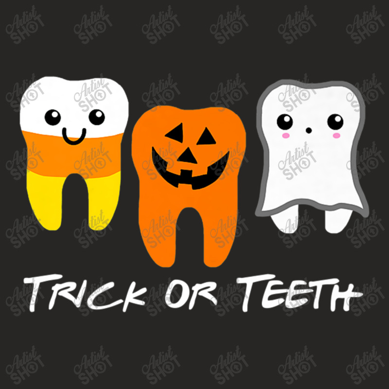 Trick Or Teeth Cute Dental Halloween Ladies Fitted T-Shirt by kakashop | Artistshot