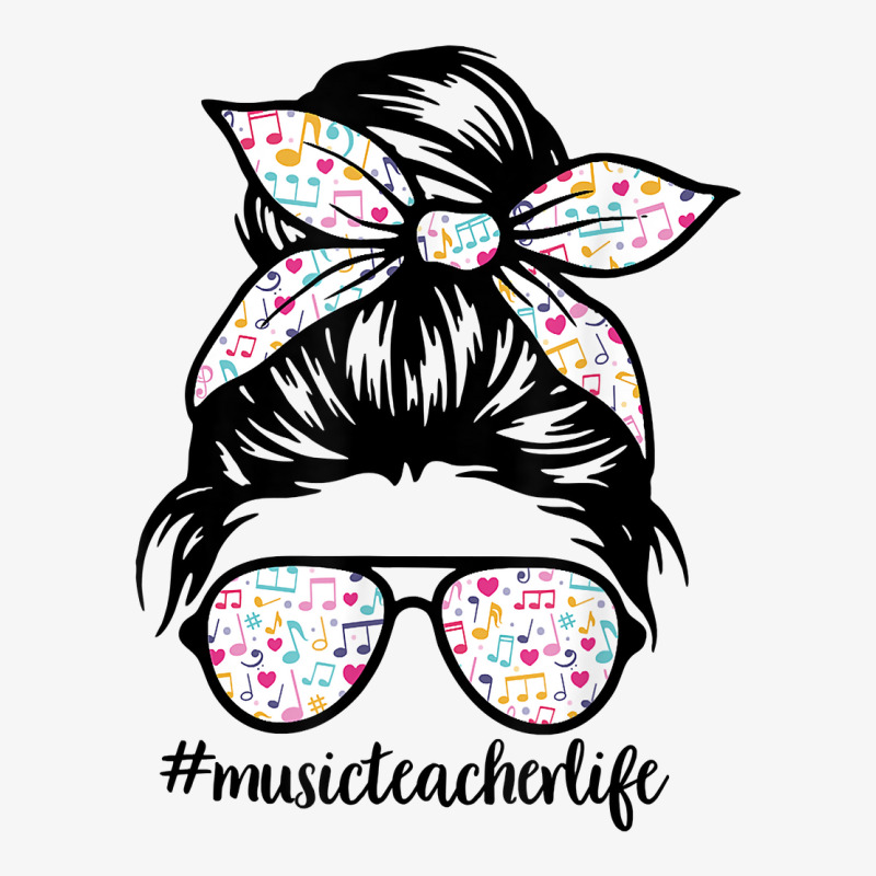 Music Teacher Messy Bun Life Hair Glasses Musical Notes T Shirt Ladies Fitted T-Shirt by lissuttie | Artistshot