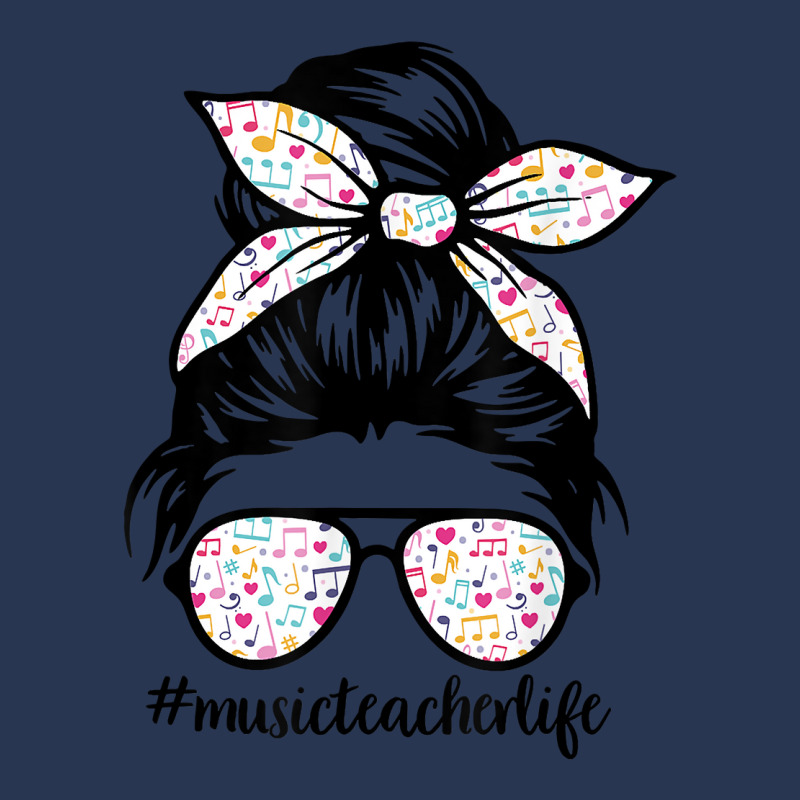 Music Teacher Messy Bun Life Hair Glasses Musical Notes T Shirt Ladies Denim Jacket by lissuttie | Artistshot