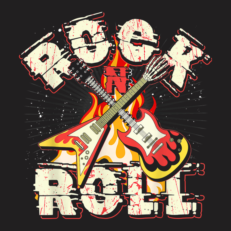 Music Guitar Flames Rock'n'roll Skeleton Musical Instrument T Shirt T-Shirt by naythendeters2000 | Artistshot