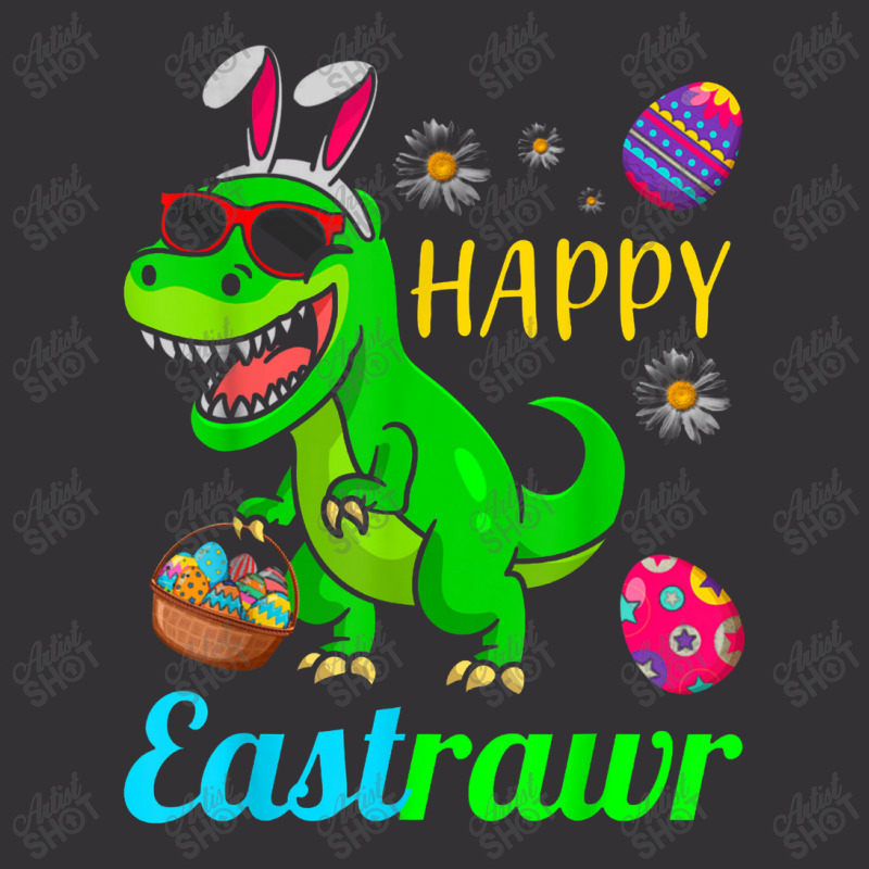 Happy Eastrawr Dinosaur With Bunny Ears And Eggs Basket Vintage Hoodie by asilamiraty | Artistshot