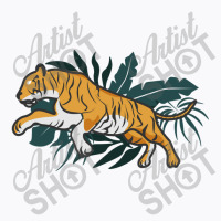 Yellow Tiger Jumping In A Forest Illustration T-shirt | Artistshot