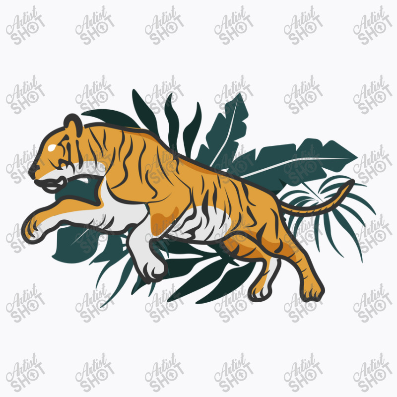 Yellow Tiger Jumping In A Forest Illustration T-shirt | Artistshot