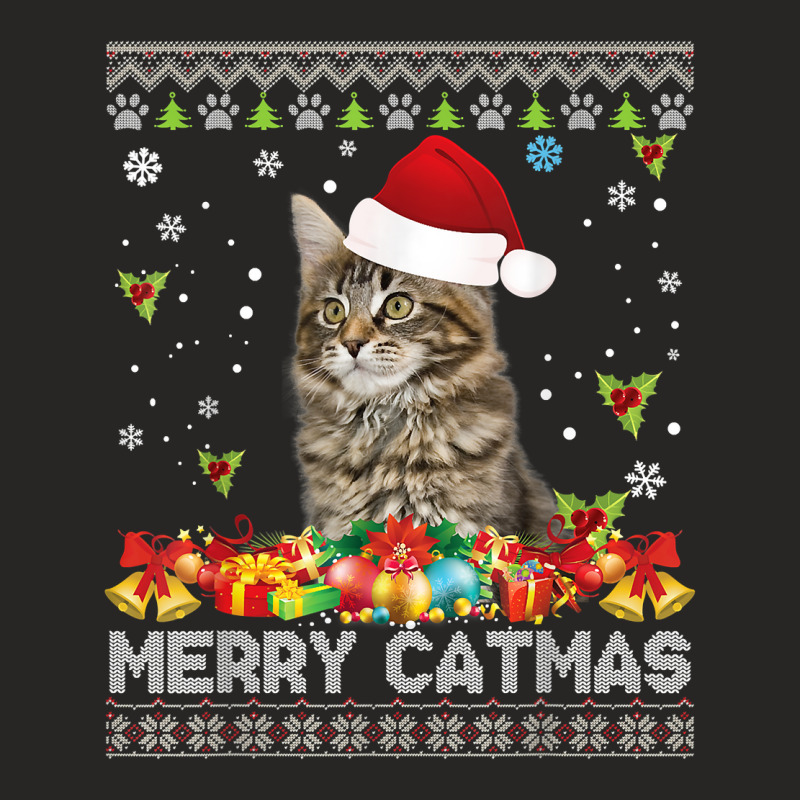 Merry Catmas Maine Coon Cat Ugly Sweater Christmas Santa T Shirt Ladies Fitted T-Shirt by MoczoTenleigh | Artistshot