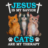 Jesus Is My Savior Cats Are My Therapy Christian Funny Cat Ladies Fitted T-shirt | Artistshot