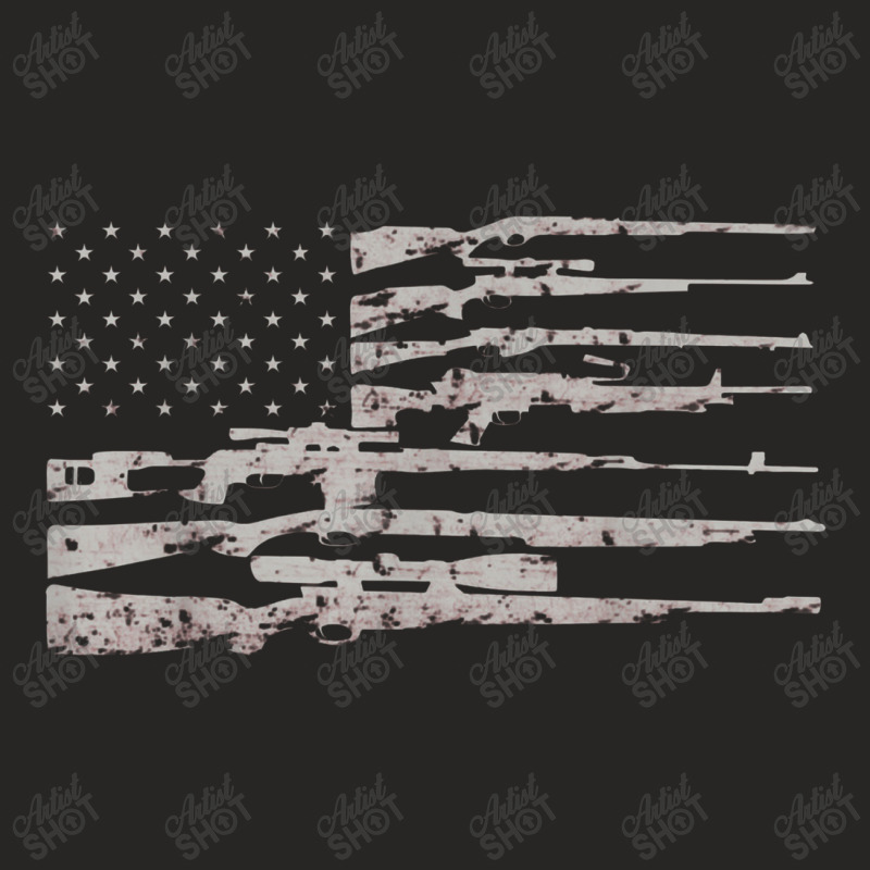 Big American Flag With Machine Guns 2a Flag Ladies Fitted T-Shirt by labilsekali | Artistshot