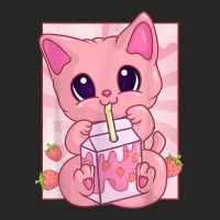 Strawberry Milkshake Maneki Neko For Women Girls, Kawaii Cat T Shirt Ladies Fitted T-shirt | Artistshot