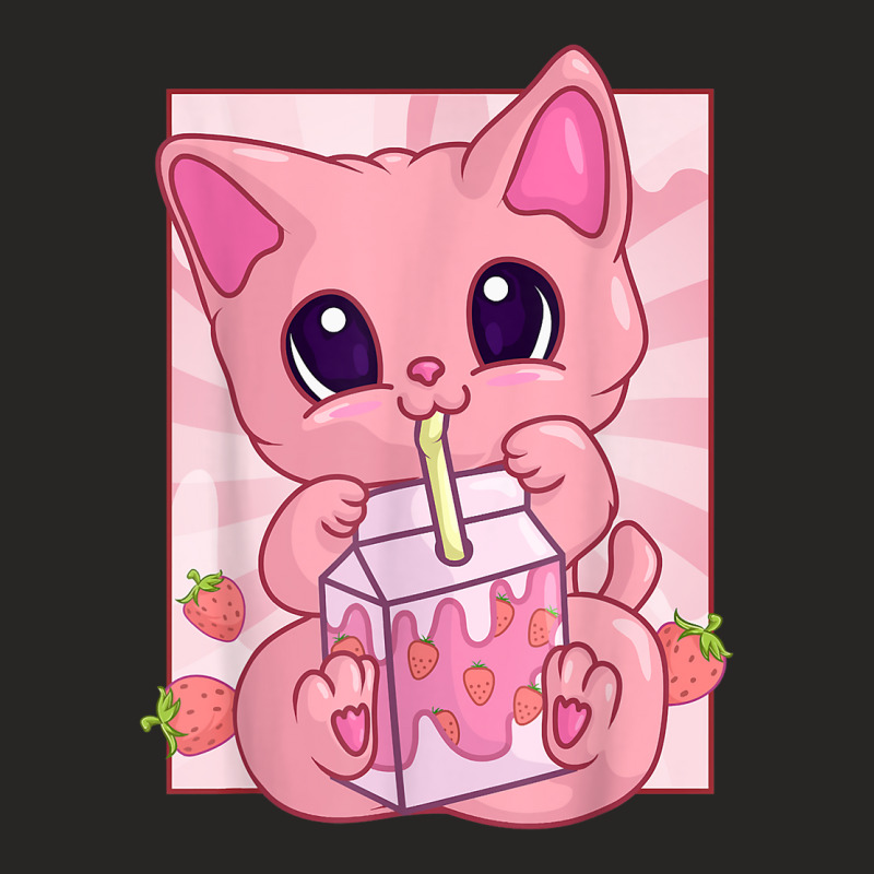 Strawberry Milkshake Maneki Neko For Women Girls, Kawaii Cat T Shirt Ladies Fitted T-Shirt by abrellkfhanog8 | Artistshot