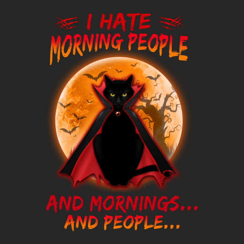 Cat I Hate Morning People Moon Black Cat Ladies Fitted T-Shirt by circularflap | Artistshot