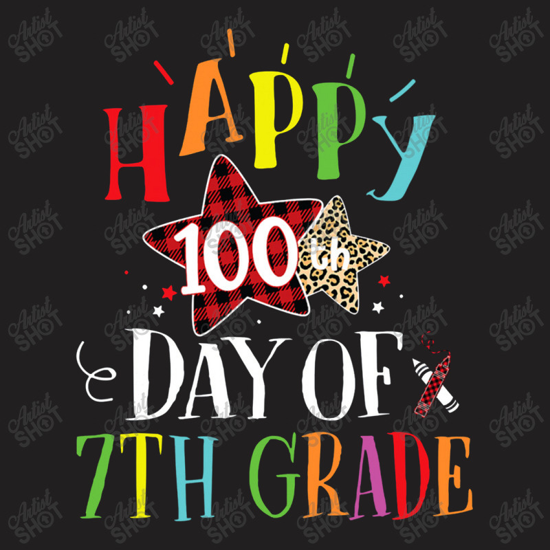 Red Plaid Leopard Happy 100th Day Of 7th Grade T-shirt | Artistshot