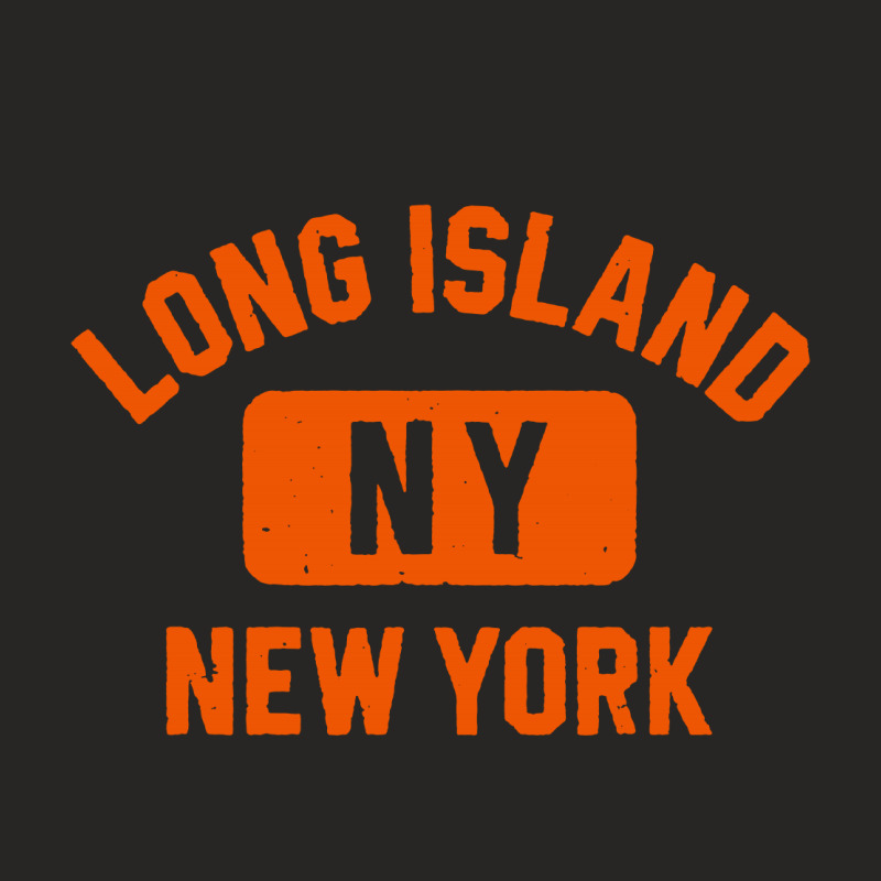 Long Island Ny Gym Style Distressed Amber Print Ladies Fitted T-Shirt by mirazjason | Artistshot