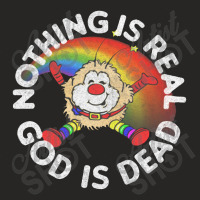 Nothing Is Real God Is Dead  Faded 80s Nihilist Rainbow Design Ladies Fitted T-shirt | Artistshot