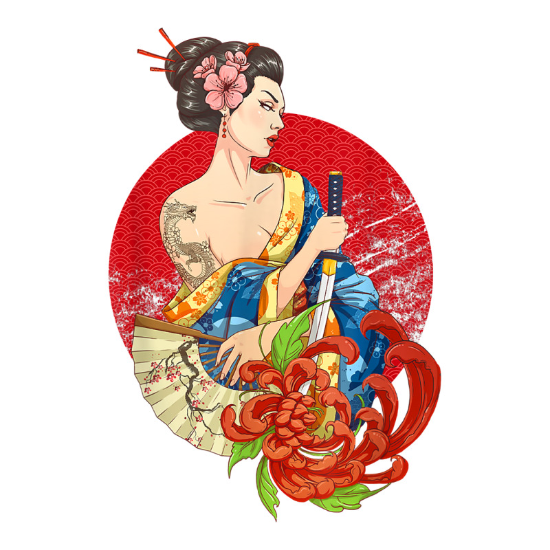 Geisha Girl Katana Sword And Tattoo Of Dragon Japanese T Shirt V-Neck Tee by alayziahollars | Artistshot