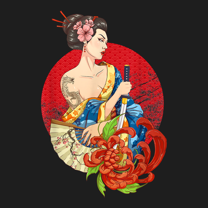 Geisha Girl Katana Sword And Tattoo Of Dragon Japanese T Shirt Classic T-shirt by alayziahollars | Artistshot