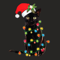 Cat Santa Black Cat Up In Christmas Tree Lights Holiday35 Ladies Fitted T-shirt | Artistshot