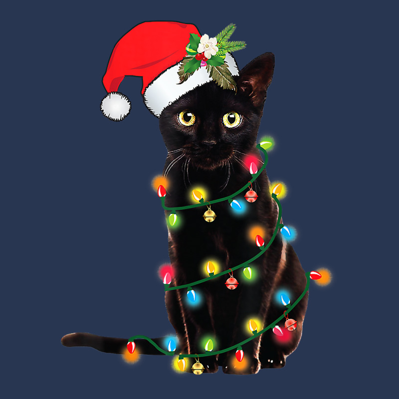 Cat Santa Black Cat Up In Christmas Tree Lights Holiday35 Ladies Denim Jacket by hopelessoon | Artistshot