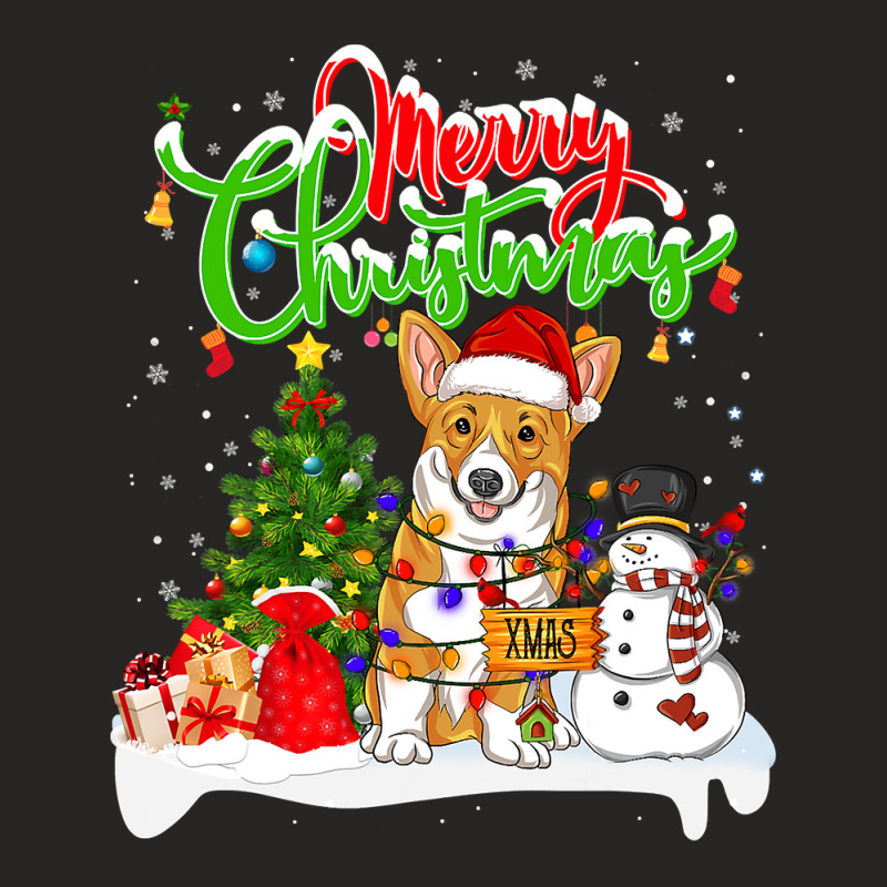 Corgi Dog Xmas Lighting Matching Santa Corgi Wearing Christmas 223 Wel Ladies Fitted T-Shirt by hopelessoon | Artistshot