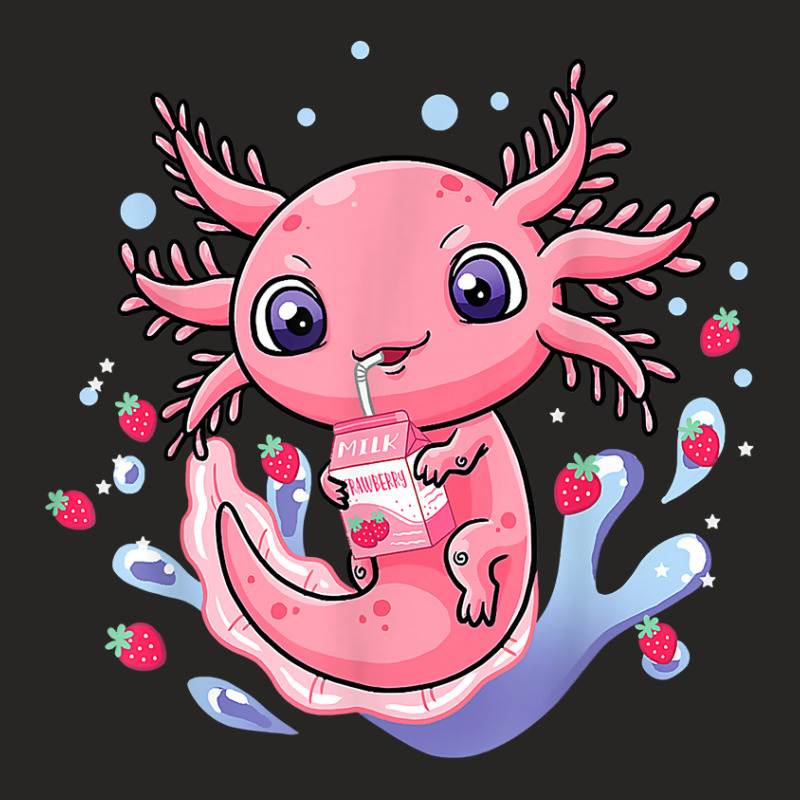 Axolotl Kawaii Axolotl Strawberry Milkshake Cartonss Japanese Anime 17 Ladies Fitted T-Shirt by peafowl | Artistshot