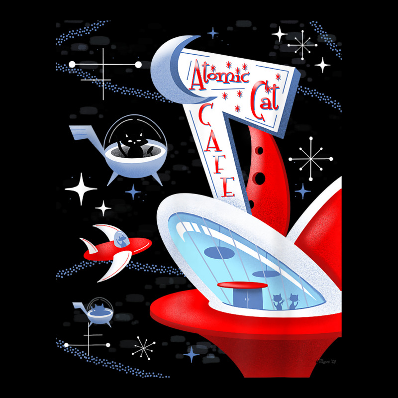 Funny Atomic Cat Cafe Retro Futuristic Spaceport Mid Century T Shirt Pocket T-shirt | Artistshot