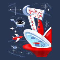 Funny Atomic Cat Cafe Retro Futuristic Spaceport Mid Century T Shirt Men Denim Jacket | Artistshot