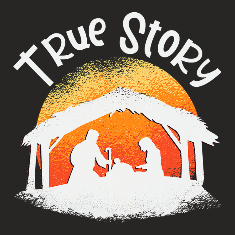 Christian True Story Of Jesus Birth Nativity Christians Christmas 120 Ladies Fitted T-Shirt by hopelessoon | Artistshot