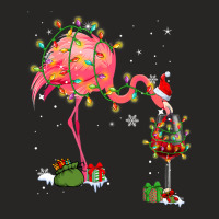 Flamingo Tropical Funny Flamingo Drinking Wine On Christmas Xmas Pajam Ladies Fitted T-shirt | Artistshot