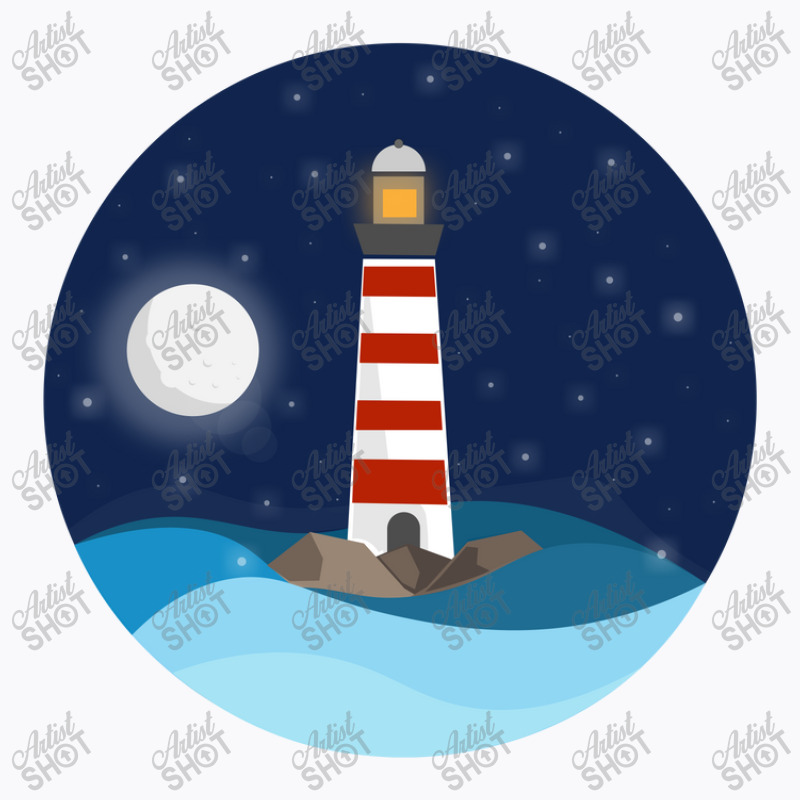 Illustration Of A Seascape And A Lighthouse At Night T-shirt | Artistshot