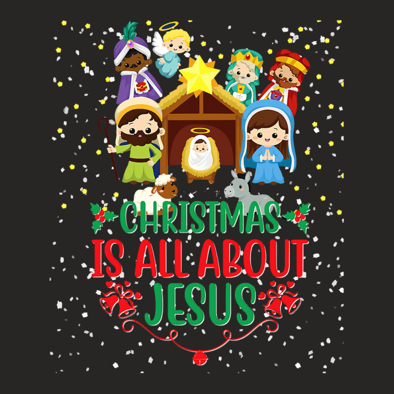 Christian Christmas Nativity Holy Night Birth Jesus Christ Religious 2 Ladies Fitted T-Shirt by hopelessoon | Artistshot