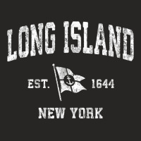 Long Island Nyc New York Ny Vintage Boat Anchor Flag Tee Ladies Fitted T-shirt | Artistshot