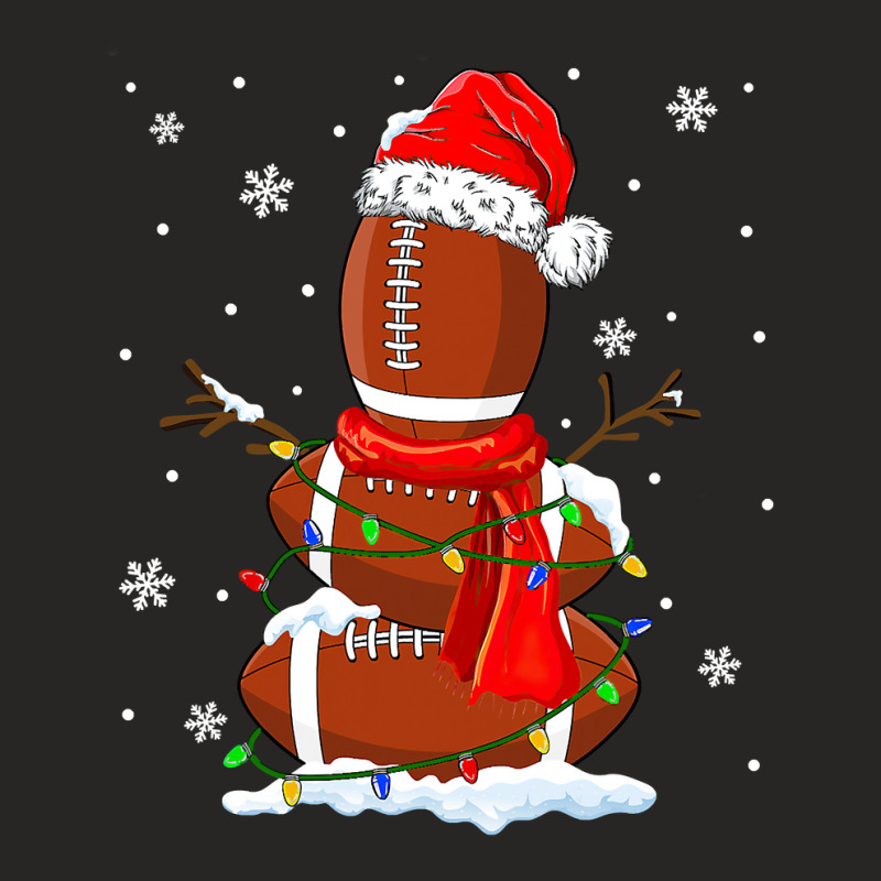 Football American Football Snowman Santa Hat Xmas Lights Christmas 98 Ladies Fitted T-Shirt by hopelessoon | Artistshot