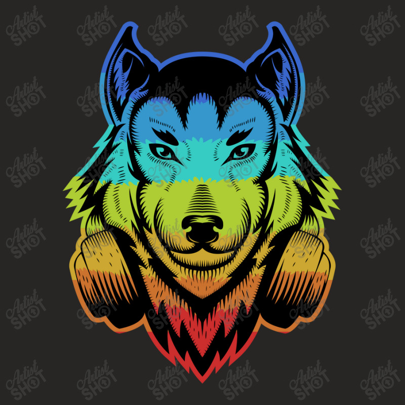 Wolf Headphone Colorful Ladies Fitted T-Shirt by andypp | Artistshot