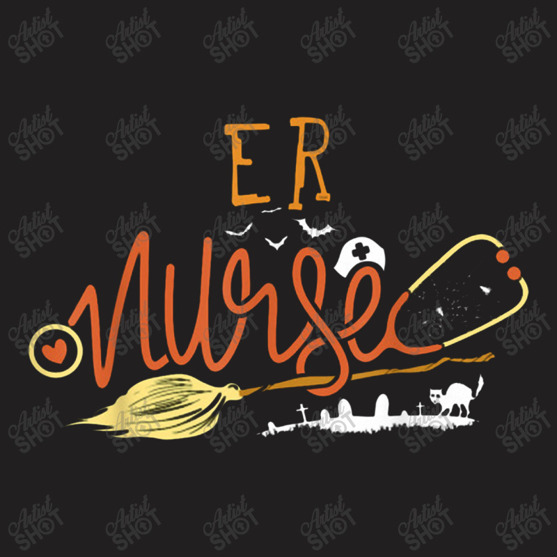 Er Nurse Halloween Ed Emergency Room Nursing Witch On Broom T-shirt | Artistshot