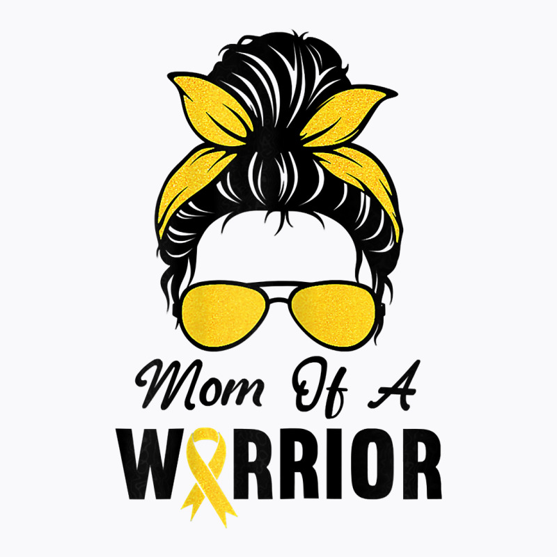 Womens Childhood Cancer Shirt Awareness Mom Of A Warrior Messy Bun T S T-shirt | Artistshot