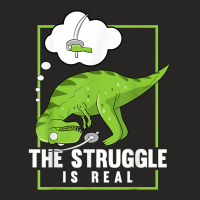 The Struggle Is Real Sword Fighting Dinosaur Fencer Fencing T Shirt Ladies Fitted T-shirt | Artistshot