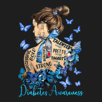 Diabetes Diabetic Messy Bun Hair Women Blue Butterfly 60 Diabetes Awar Classic T-shirt | Artistshot