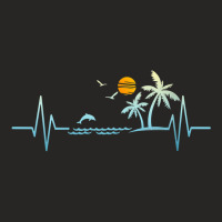 Womens Heartbeat With Tropical Palm Trees Beach Island Sunset V Neck T Ladies Fitted T-shirt | Artistshot