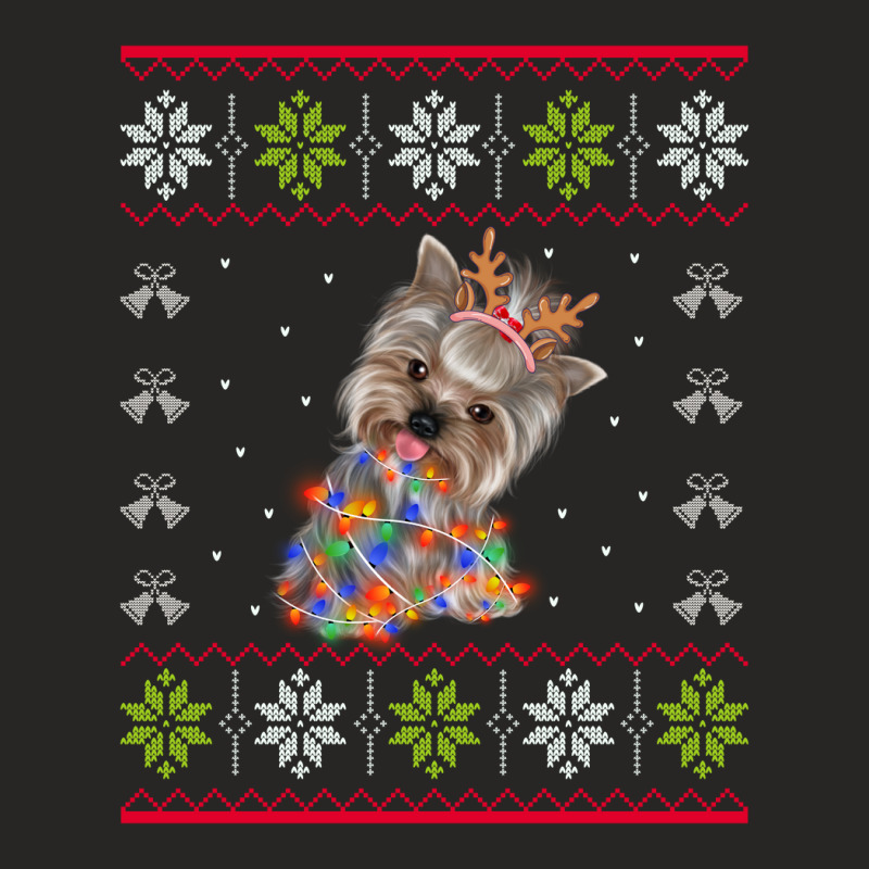 Christmas Lights Yorkshire Terrier Dog Santa Tree Xmas Gift Ladies Fitted T-Shirt by KwadjelynSims | Artistshot