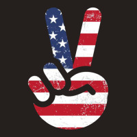 American Flag Peace Sign Hand T-shirt Fourth Of July Gift Tank Top | Artistshot