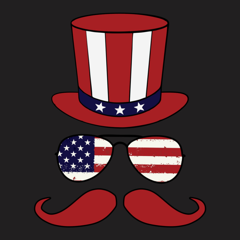 Top Hat - Sunglasses - Mustache - American Flag Patriotic T-shirt | Artistshot