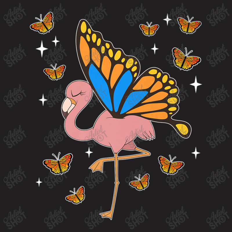 Flamingo Fantasy Butterfly Exotic Bird Animal Insect Pink Flamingo T-Shirt by criticizematter | Artistshot