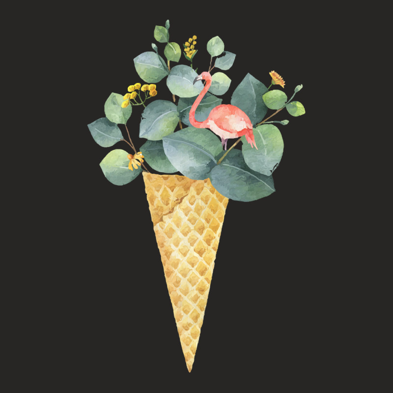 Floral Flamingo On An Ice Cream Cone T  Shirt Floral Flamingo Cone Ice Ladies Fitted T-Shirt by thymeartiste | Artistshot