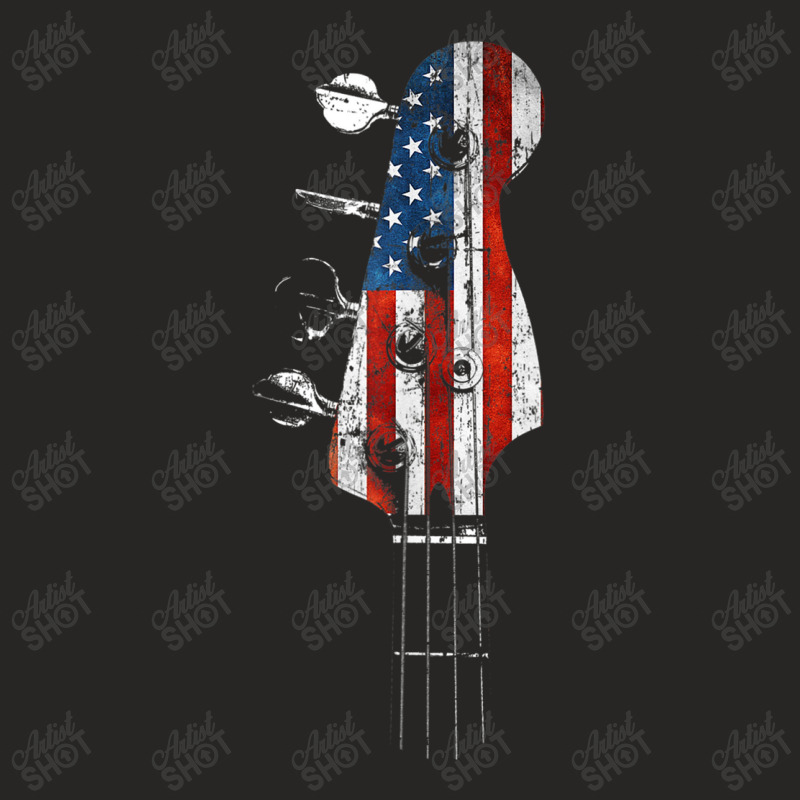 Guitar Bass Guitar Headstock Usa Flag For Bassist And Bass Player Ladies Fitted T-Shirt by urethrapricey | Artistshot