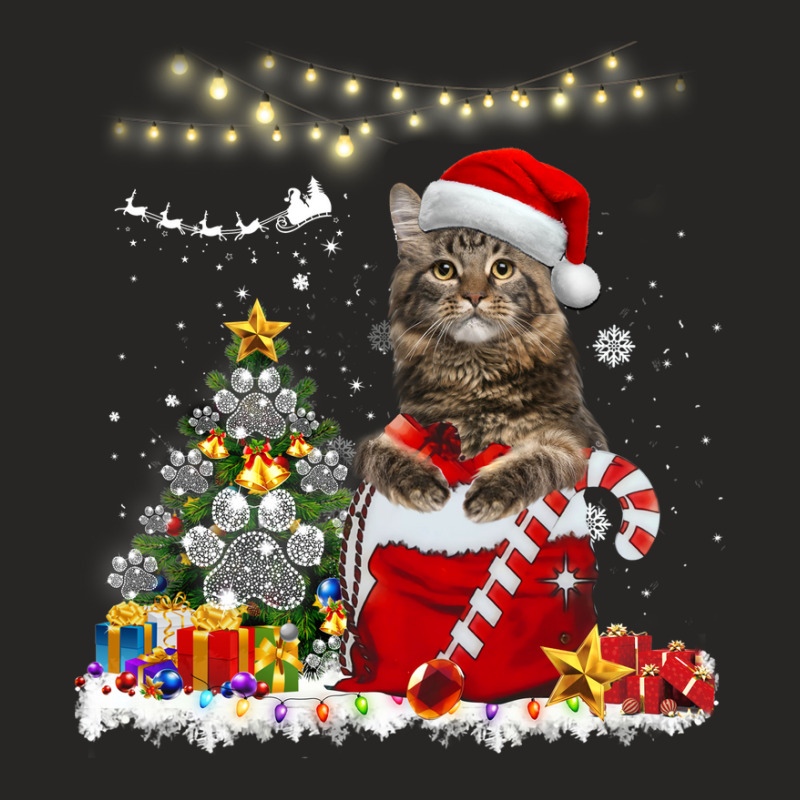 Black Cat Kitty Maine Coon Merry Christmas Kitten Cat Ladies Fitted T-Shirt by golferu | Artistshot