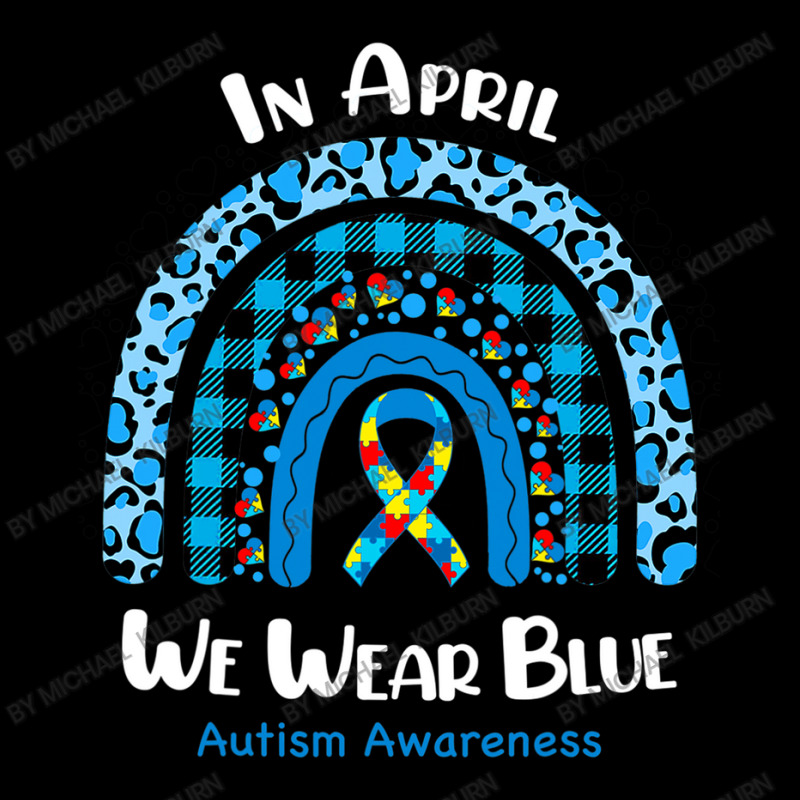 In April We Wear Blue Rainbow Puzzle Autism Awareness V-Neck Tee by Michael	Kilburn | Artistshot