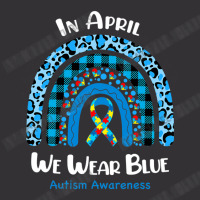 In April We Wear Blue Rainbow Puzzle Autism Awareness Vintage Short | Artistshot