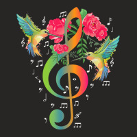 Treble Clef Roses Hummingbird Music Notes Musician T Shirt Ladies Fitted T-shirt | Artistshot