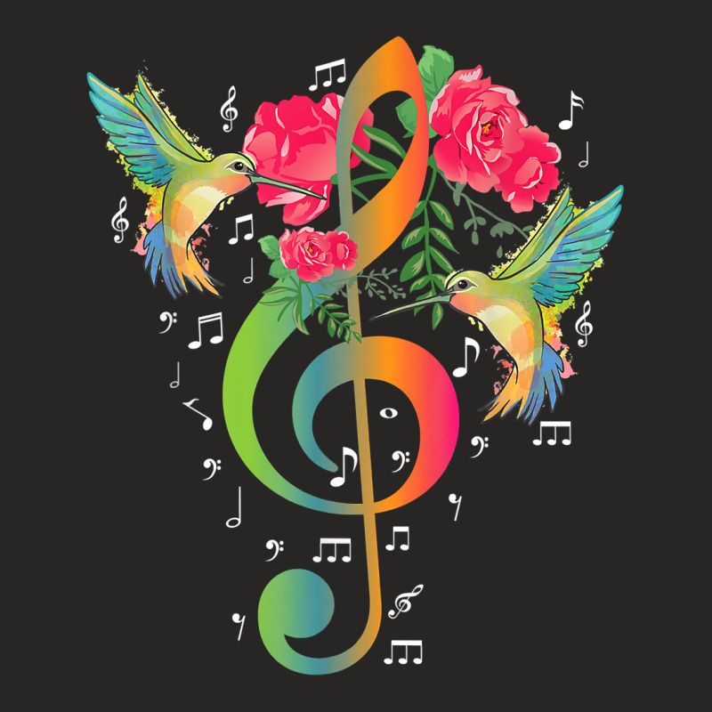 Treble Clef Roses Hummingbird Music Notes Musician T Shirt Ladies Fitted T-Shirt by maionexzweddel1i | Artistshot