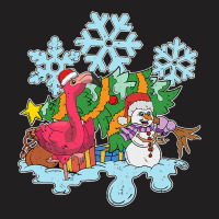 Flamingo Tropical Christmas Zoo Animal Exotic Bird Snowman Snowflake F T-shirt | Artistshot