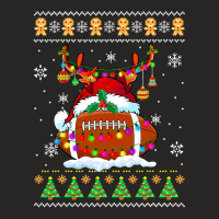 Football Football Ball Reindeer Santa Hat Ugly Sweater Xmas Lights 120 Ladies Fitted T-shirt | Artistshot