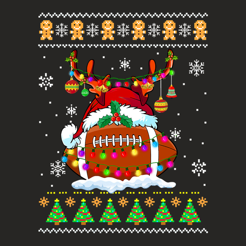 Football Football Ball Reindeer Santa Hat Ugly Sweater Xmas Lights 120 Ladies Fitted T-Shirt by permad | Artistshot